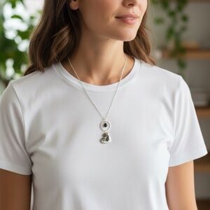 Indio Jewelry Hammered Silver Heart on Silver Long Necklace Item #7004